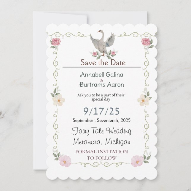 swan fairy tale wedding invitation (Front)
