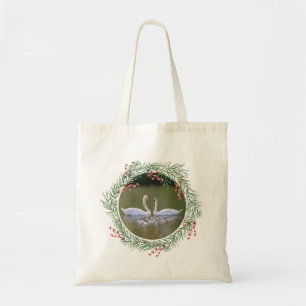 Swan Family Christmas Wreath Tote Bag