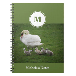 Swan Family in Green Grass Photograph Notebook