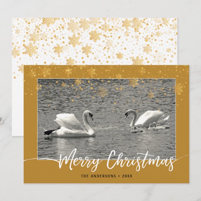 Swan Family Merry Christmas Flat Card (Front/Back)