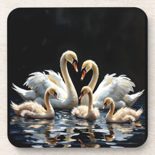 Swan Family on Black Lake Artwork Coaster