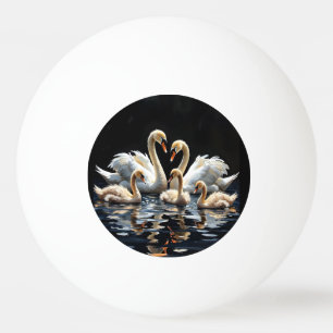 Swan Family on Black Lake Artwork Ping Pong Ball