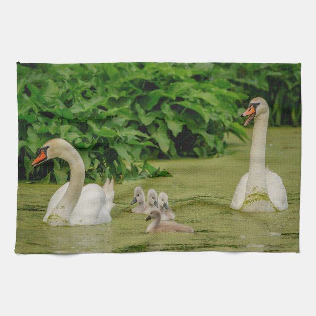 Swan Family Tea Towel (Horizontal)