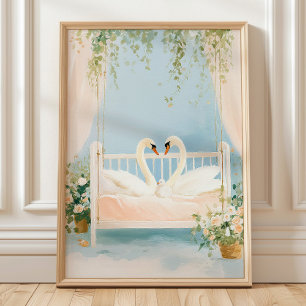 Swan Family Wall Art Print, Romantic Nursery Print