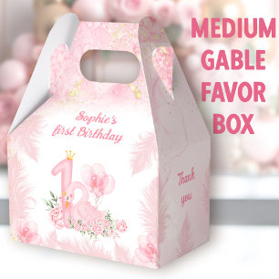 Swan Floral Feather Pink 1st Birthday Medium Gable Favour Box