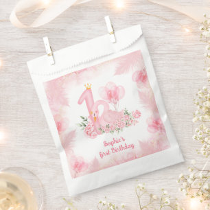 Swan Floral Feather Pink White Girl 1st Birthday Favour Bags