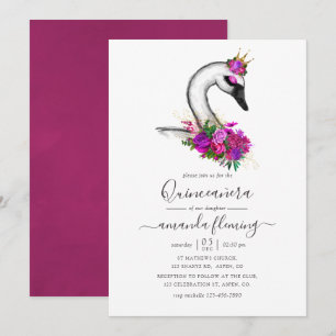 Swan Floral Quinceanera Invitation