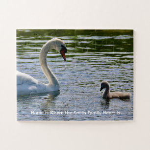Swan & Fluffy Cygnet Photo Personalised Jigsaw Puzzle