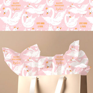 Swan Girl Birthday Name Pink Tissue Paper
