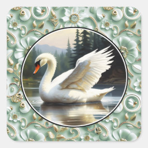 Swan Glides Gracefully on Lake Square Sticker