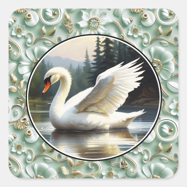 Swan Glides Gracefully on Lake Square Sticker (Front)