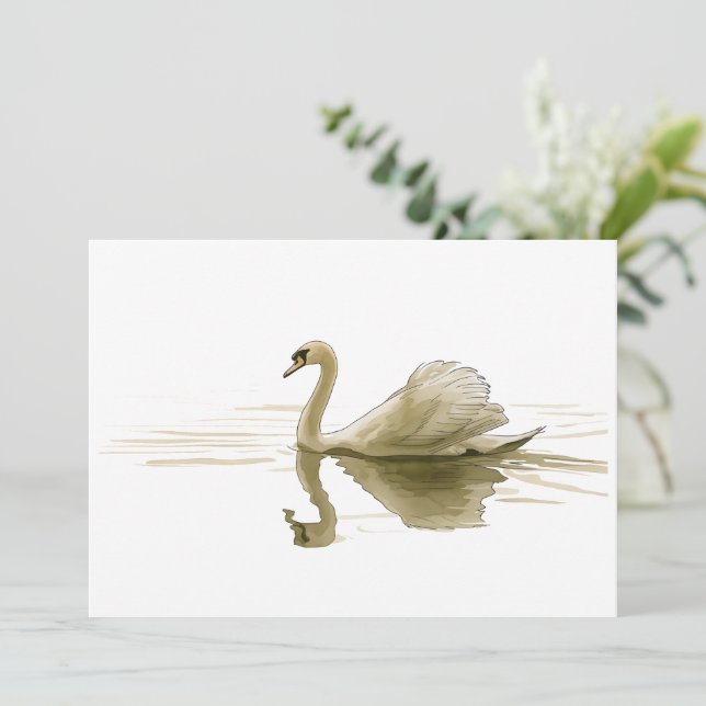 Swan Gliding Over Water Invitation (Standing Front)