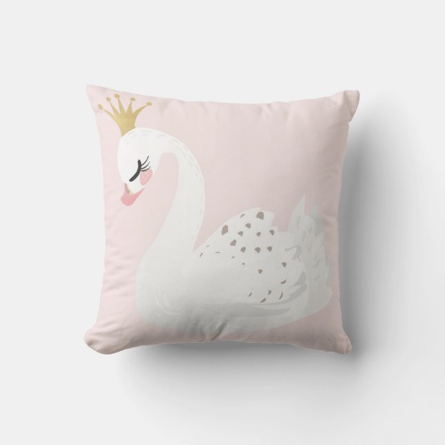 Swan Gold Crown Boho Baby Girl Pink Nursery Pillow (Front)