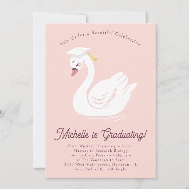 Swan Graduation Party  Invitation (Front)
