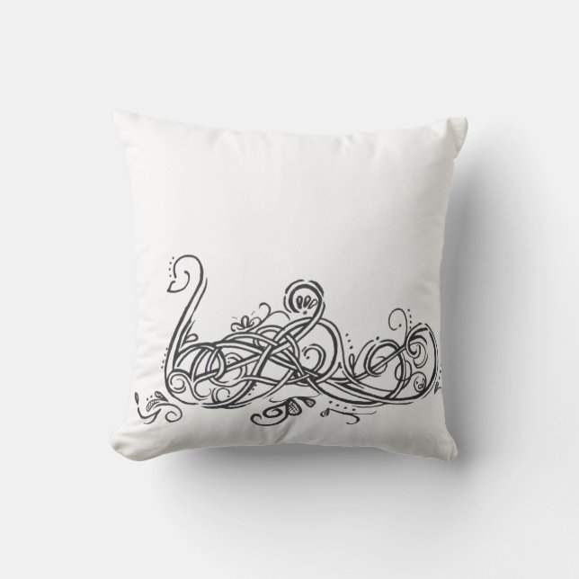 Swan Hand Drawn Fancy Cushion (Front)