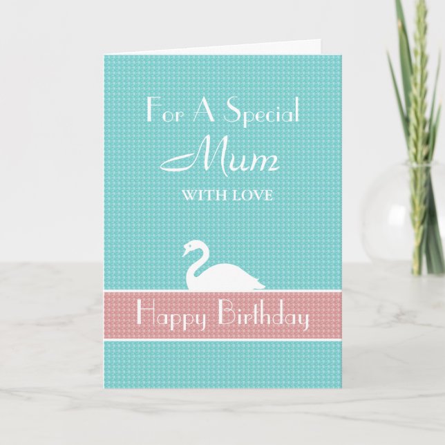 Swan Happy Birthday Card - Blue (Front)