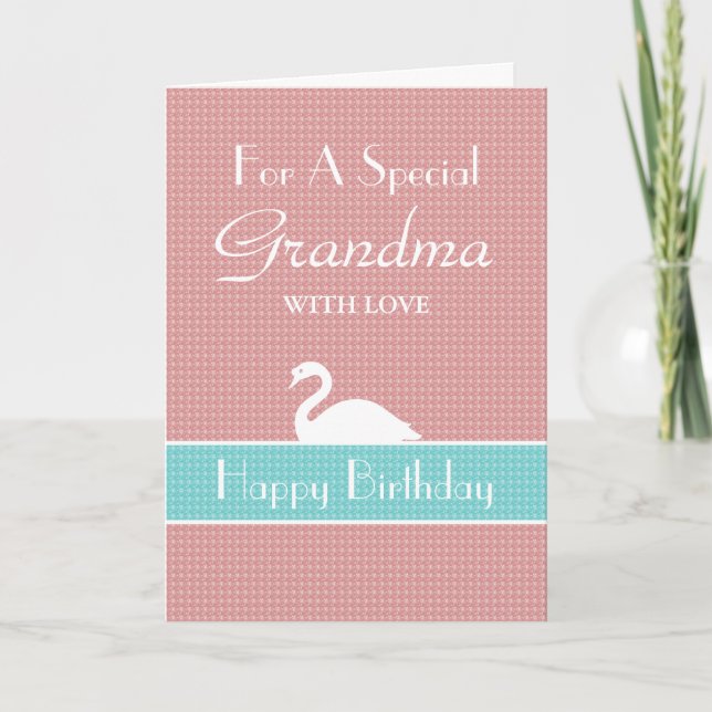 Swan Happy Birthday Card - Pink (Front)