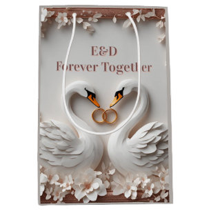 🕊️ Swan Heart Floral Frame Wedding Collection 🕊️ Medium Gift Bag