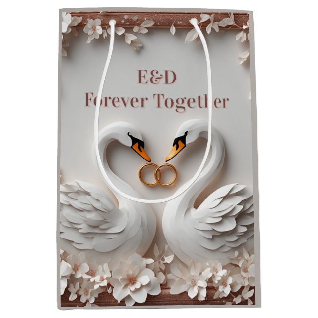 🕊️ Swan Heart Floral Frame Wedding Collection 🕊️ Medium Gift Bag (Front)