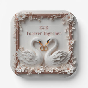 🕊️ Swan Heart Floral Frame Wedding Collection 🕊️ Paper Plate