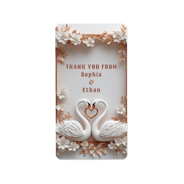 💍 Swan Heart Wedding Decor With Floral Frame 💍 Label (Front)