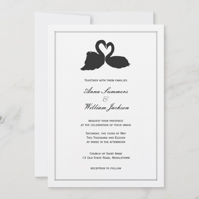 Swan Heart Wedding Invitation (Front)