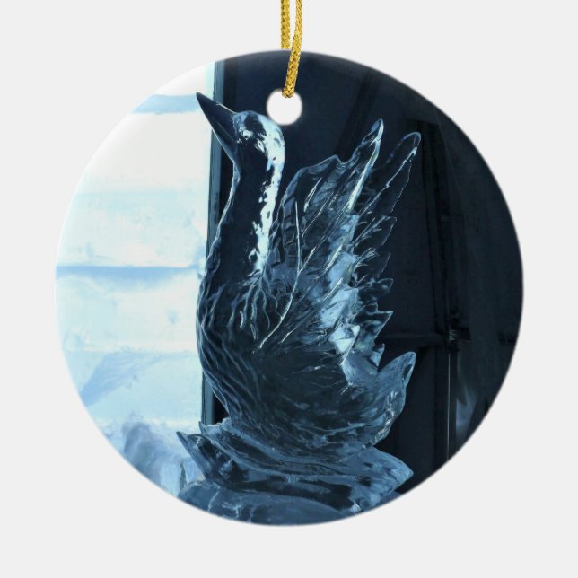 Swan Ice Sculpture, Quebec, Canada Ceramic Tree Decoration (Front)