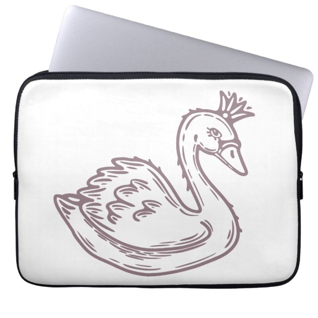 Swan in crown laptop sleeve (Front)
