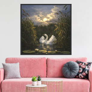 Swan In Moonlight Canvas Print