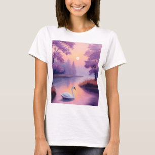 swan in pond at sunset T-Shirt