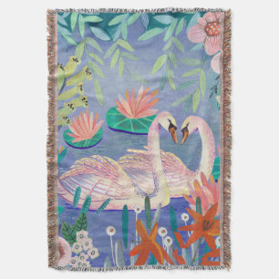 Swan in The Pound   Birds Floral Botanical Throw Blanket