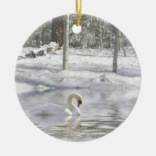 Swan in the Snow Christmas Ornament