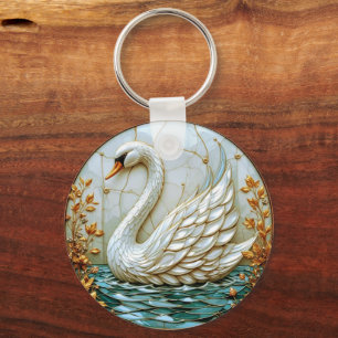 Swan Jewel Tones Stained Glass #1 Key Ring
