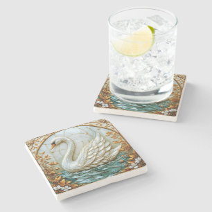 Swan Jewel Tones Stained Glass #1 Stone Coaster