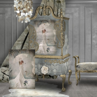 Swan Lake Blue Floral Bridal Portrait Art Tissue Paper