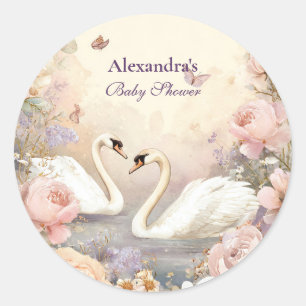 Swan Lake Garden Baby Shower Classic Round Sticker