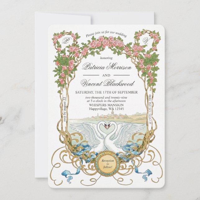 Swan Lake Love Wedding Invitation (Front)