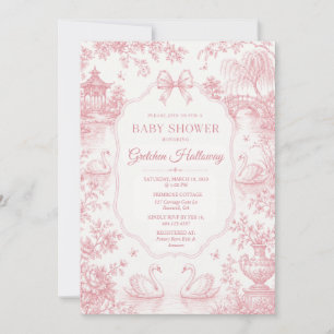 Swan Lake Pink Toile Chinoiserie Girl Baby Shower Invitation