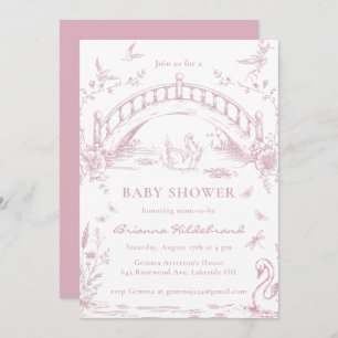 Swan Lake Pink Toile Chinoiserie Girl Baby Shower  Invitation