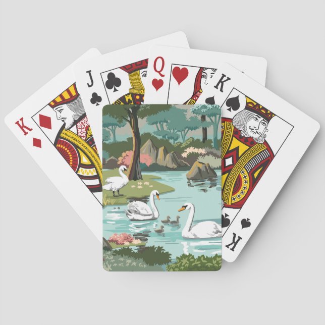 Swan Lake Retro Style Paint by Number Playing Cards (Back)