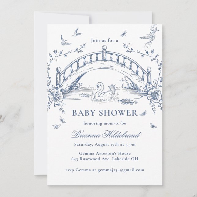 Swan Lake Toile Chinoiserie Baby Shower Invitation (Front)