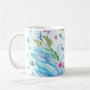 Swan lake, watercolor cute seamless pattern. coffee mug
