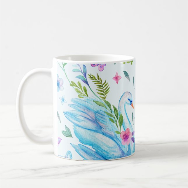 Swan lake, watercolor cute seamless pattern. coffee mug (Left)