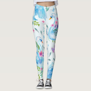 Swan lake, watercolor cute seamless pattern. leggings