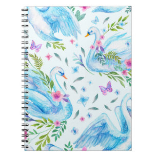 Swan lake, watercolor cute seamless pattern. notebook