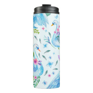Swan lake, watercolor cute seamless pattern. thermal tumbler
