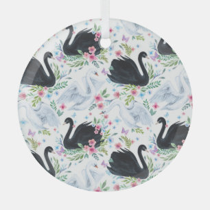 Swan Lake: Watercolor Pastel Pattern. Glass Tree Decoration