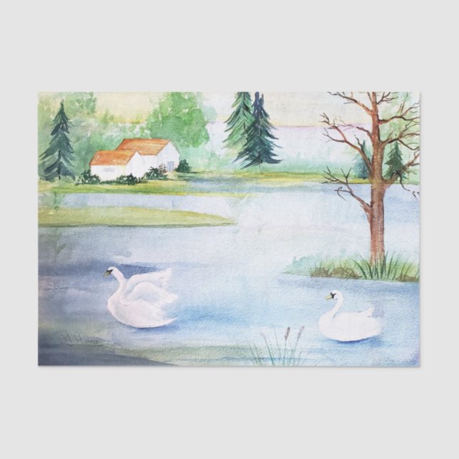 Swan Lake Watercolor Tissue Paper (Front)