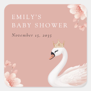 Swan Little Princess Baby Shower Square Sticker