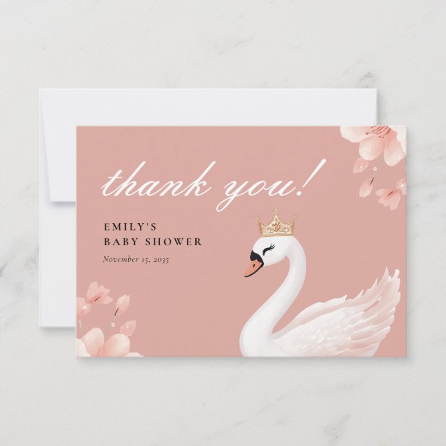 Swan Little Princess Baby Shower Thank You Card (Front)